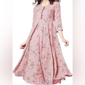 Tissu N.W.T. Woman’s Chic Peach Floral Dress with Button Details.Size 46/US 3X